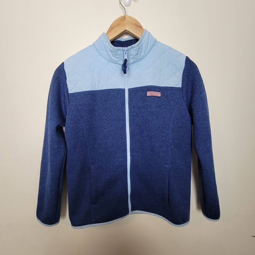 Vineyard Vines youth full zip f knit and quilt fleece blue jacket L 14 Youth